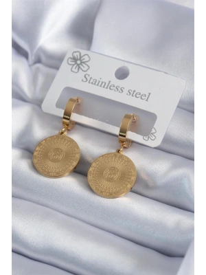 316L Çelik Gold Renk İşleme Detay Kadın Küpe