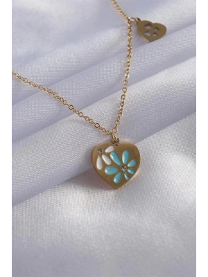 316L Çelik Gold Renk İşleme Kalp Figür Kadın Kolye