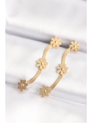 316L Çelik Gold Renk İtalyan Zincir Papatya Küpe