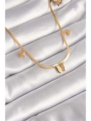 316L Çelik Gold Renk İtalyan Zincir Simli Kelebek Figür Kadın Kolye