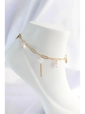 316L Çelik Gold Renk Kalp Detaylı Sallantılı Halhal