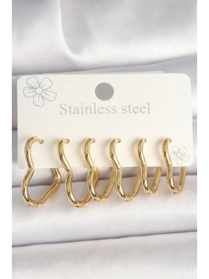 316L Çelik Gold Renk Kalp Model Kadın Küpe Seti