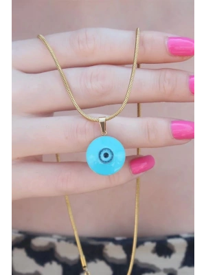 316L Çelik Gold Renk Nazar Boncuk Model Kadın Kolye