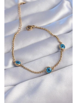 316L Çelik Gold Renk Nazar Boncuk Tasarımlı Bileklik