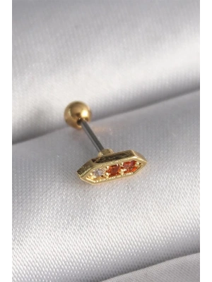 316L Çelik Gold Renk Turuncu Zirkon Taşlı Tragus Piercing