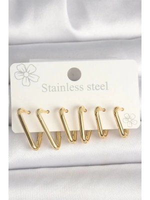 316L Çelik Gold Renk Üçgen Model Kadın Küpe Seti