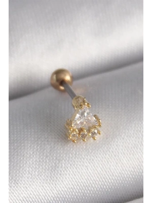 316L Çelik Gold Renk Üçgen Zirkon Taşlı Tragus Piercing