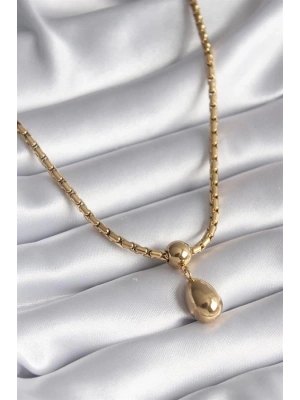 316L Çelik Gold Renk Yılan Sırtı Zincir Model Damla Sallantı Kadın Kolye