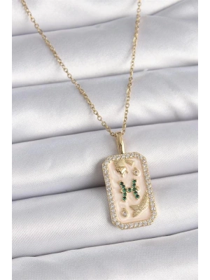 316L Çelik Gold Renk Zincir Balık Burcu Zirkon Taşlı Kadın Kolye