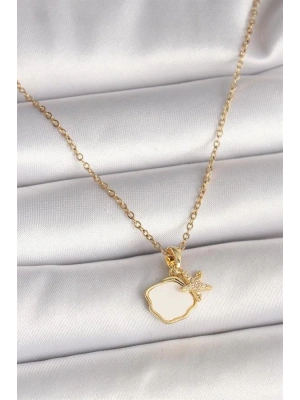 316L Çelik Gold Renk Zincir Sallantı Beyaz Mineli Deniz Kabuğu Zirkon Taşlı Deniz Yıldızı Figür Kadın Kolye