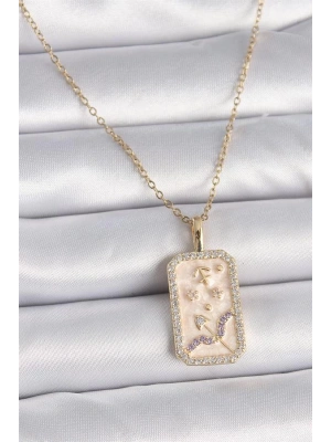 316L Çelik Gold Renk Zincir Yay Burcu Zirkon Taşlı Kadın Kolye