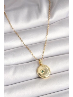 316L Çelik Gold Renk Zincir Zirkon Taş İşlemeli Hilal Yıldız İşlemeli Madalyon Model Kadın Kolye