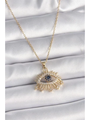 316L Çelik Gold Renk Zincir Zirkon Taşlı Göz Model Kadın Yüzük