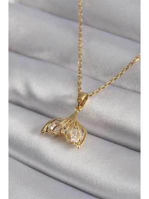 316L Çelik Gold Renk Zirkon Taşlı Balık Kuyruğu Model Kadın Kolye