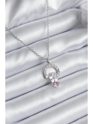 316L Çelik Gold Renk Zirkon Taşlı Çiçek Model Kadın Kolye