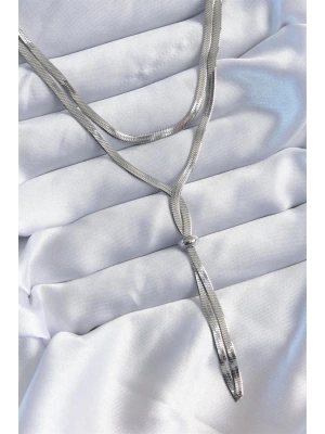 316L Çelik Gümüş Renk 2li İtalyan Zincir Asansör Model Kadın Kolye