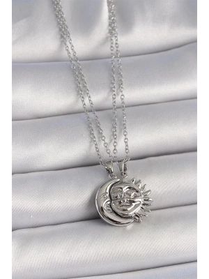 316L Çelik Gümüş Renk Ay Güneş Model Arkadaşlık Kadın Kolye