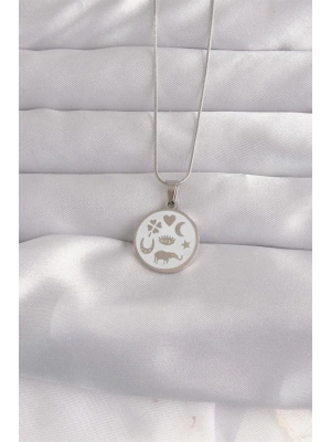 316L Çelik Gümüş Renk Beyaz Mineli Karışık Figürlü Tarot Kolye