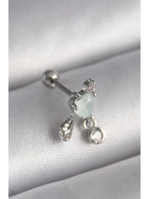 316L Çelik Gümüş Renk Beyaz Minelik Kalp Sallantı Zirkon Taş Detay Tragus Piercing