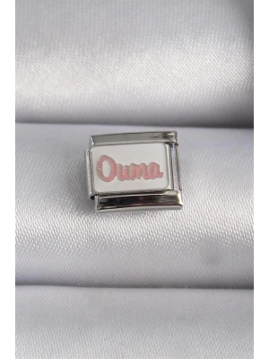 316L Çelik Gümüş Renk Beyaz Pembe Ouma İşlemeli Nomination Charm