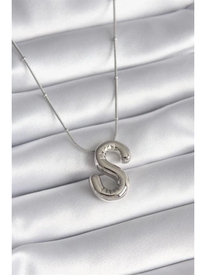 316L Çelik Gümüş Renk Bubble S Harf Model Kadın Kolye