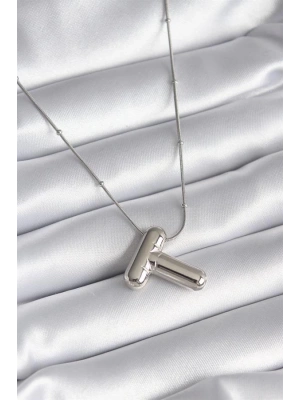 316L Çelik Gümüş Renk Bubble T Harf Model Kadın Kolye