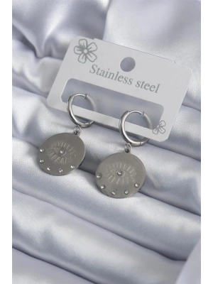 316L Çelik Gümüş Renk Göz İşleme Zirkon Taş Detay Kadın Küpe