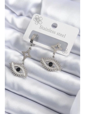 316L Çelik Gümüş Renk Göz Model Zirkon Taşlı Kadın Küpe