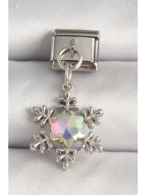 316L Çelik Gümüş Renk Hologram Mineli Kar Tanesi Model Nomination Charm