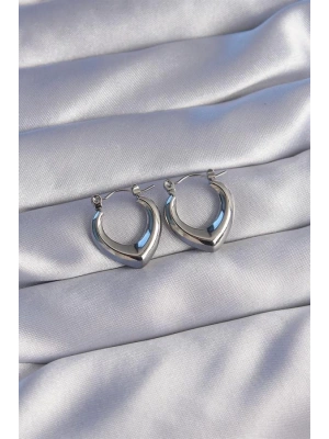 316L Çelik Gümüş Renk İçi Oval Tasarımlı Küpe