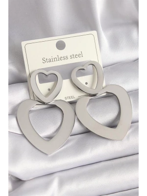 316L Çelik Gümüş Renk Kalp Model Kadın Küpe
