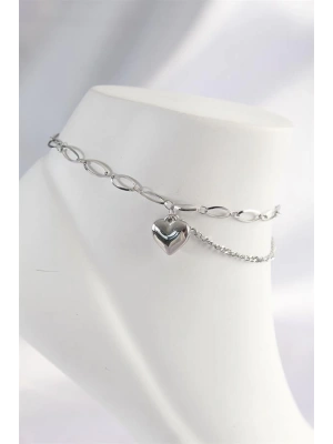 316L Çelik Gümüş Renk Kalp Tasarımlı Halhal