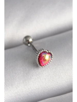 316L Çelik Gümüş Renk Kırmızı Mineli Kalp Tragus Piercing