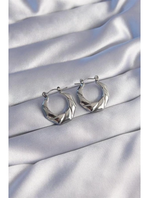 316L Çelik Gümüş Renk Kıvrımlı Görünüm Geometrik Model Küpe