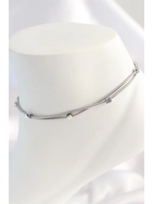 316L Çelik Gümüş Renk Minimal Kare Model Kadın Halhal