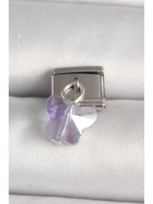 316L Çelik Gümüş Renk Mor Zirkon Taşlı Nomination Charm