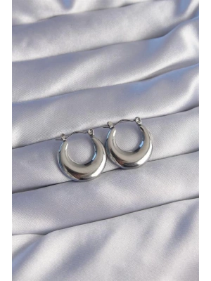 316L Çelik Gümüş Renk Oval Ayna Model Küpe