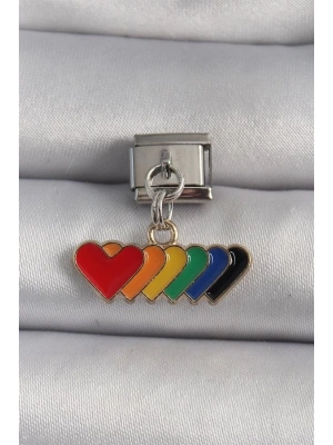 316L Çelik Gümüş Renk Renkli Sallantı Kalp Model Nomination Charm