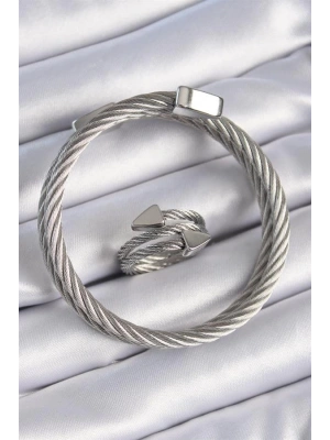 316L Çelik Gümüş Renk Sarmal Model Erkek Bileklik Yüzük Kombini