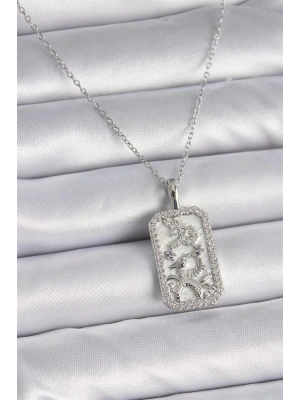 316L Çelik Gümüş Renk Zincir Oğlak Burcu Zirkon Taşlı Kadın Kolye