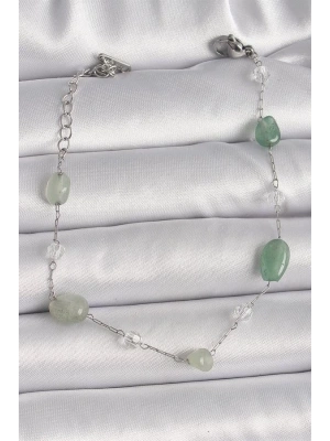 316L Çelik Gümüş Renk Zincir Yeşil Doğal Taş Kadın Bileklik