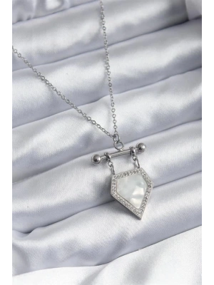 316L Çelik Gümüş Renk Zirkon Taş Detay Kadın Kolye