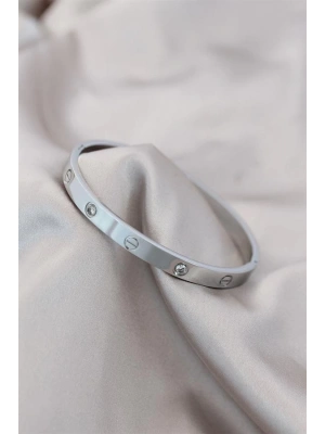 316L Çelik Gümüş Renk Zirkon Taşlı Bileklik