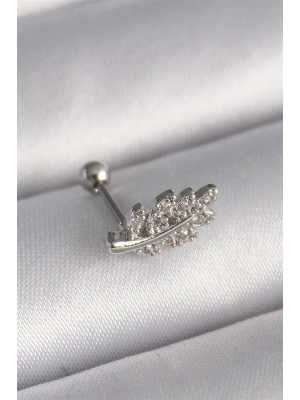 316L Çelik Gümüş Renk Zirkon Taşlı Dal Tragus Piercing