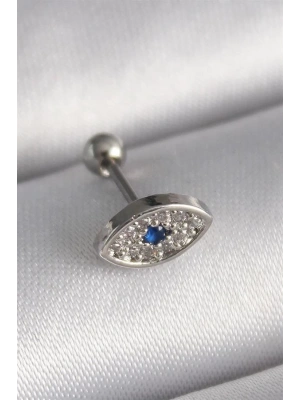 316L Çelik Gümüş Renk Zirkon Taşlı Göz Tragus Piercing