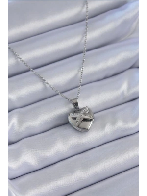 316L Çelik Gümüş Renk Zirkon Taşlı Kalp Model Kadın Kolye