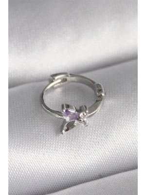 316L Çelik Gümüş Renk Zirkon Taşlı Kelebek Model Tragus Piercing