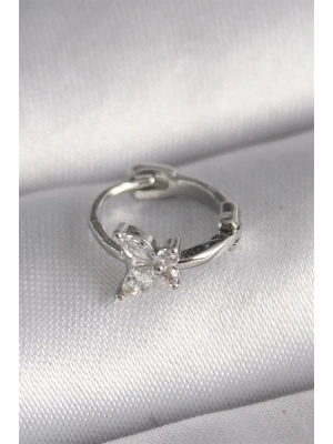 316L Çelik Gümüş Renk Zirkon Taşlı Kelebek Model Tragus Piercing
