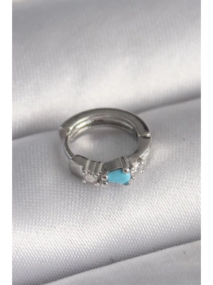 316L Çelik Gümüş Renk Zirkon Taşlı Mavi Boncuk Detay Tragus Piercing