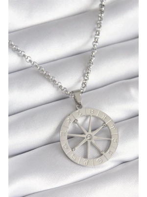 316L Çelik Gümüş Renk Zirkon Taşlı Rüya Kapanı Model Burçlar İşleme Detay Kadın Kolye